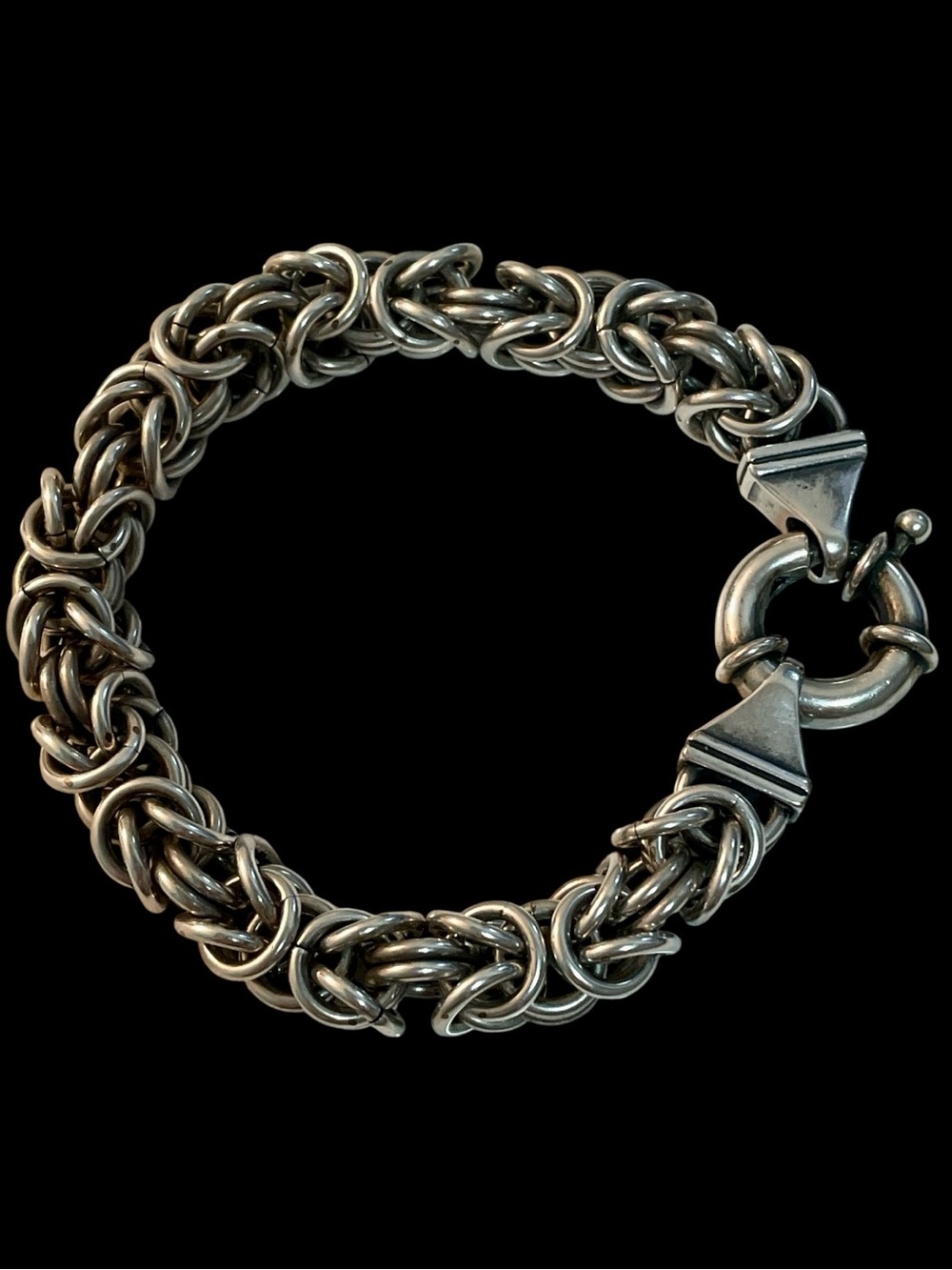 Vintage Men's Unisex Chunky Byzantine Chain Bracelet 8" Silver Tone